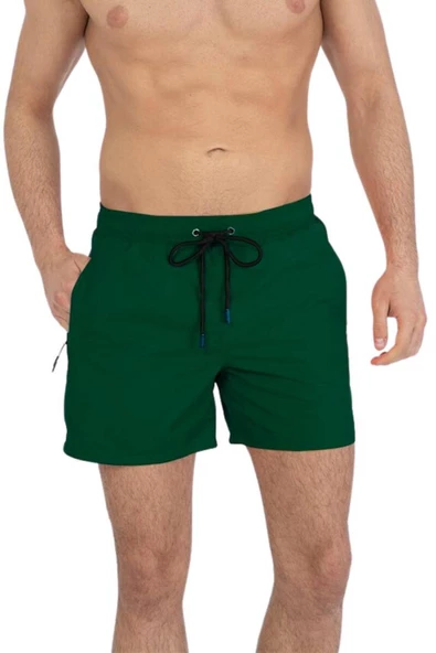 Yeşil Su İtici Özellikli Düz Renk Basic Erkek Plaj Deniz Şort Mayo - 301-Yeşil - Resim 7
