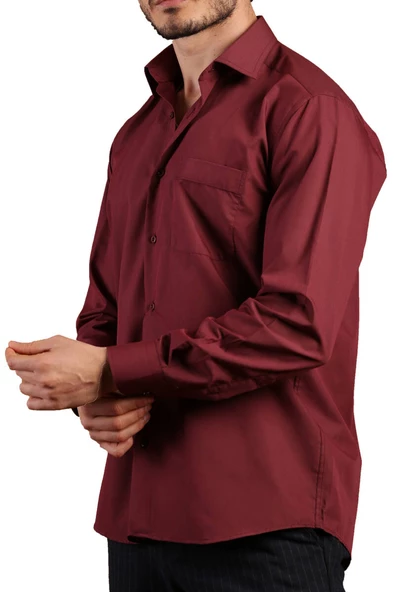 Bordo Büyük Beden Rahat Kesim Cepli Uzun Kol Regular Fit Erkek Gömlek  - 150-13 - 2