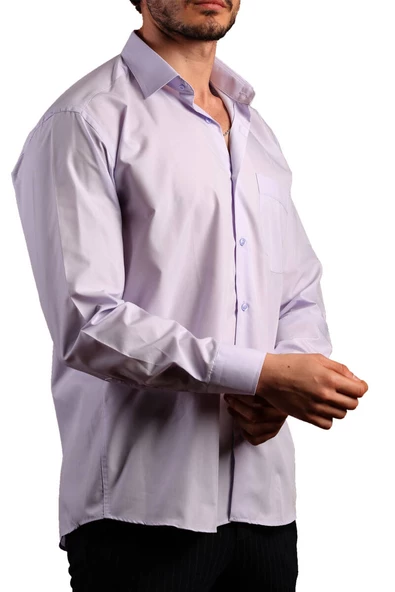 Lila Rahat Kesim Cepli Uzun Kol Regular Fit Erkek Gömlek  - 150-6 - Resim 3
