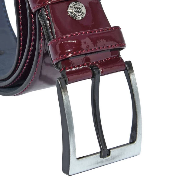 Bordo Rugan Suni Deri Dikişli 4 cm.lik Klasik Kemer - 7400-97 - Resim 3
