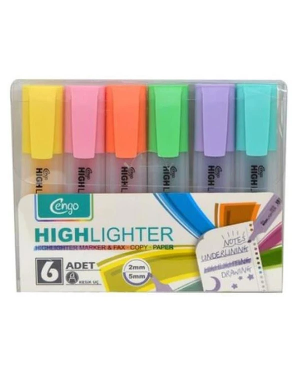 Cengo 6lı Fosforlu Kalem Pastel Renkler CGO-122