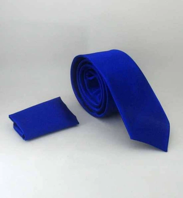 Saks Slim Fit (ince) Düz Renk Mendilli Saten Kravat - SS-26 ürün görseli