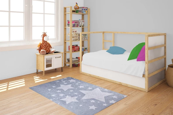Çocuk Halısı ve Bebek Halısı Yıkanabilir Kaymaz Taban Gri Dijital Baskı Halı HC001 - 2