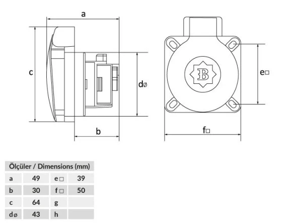 Bemis IP44 Monofaze Plastik Pano Priz Yatay Giriş 1x16A BY8-1402-2700 - 3
