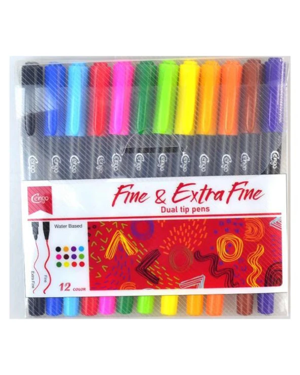 Cengo Çift Taraflı Fineliner Yazı ve Çizim Kalemi 12 Renk