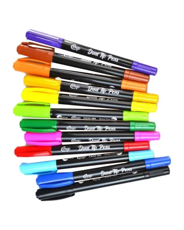 Cengo Çift Taraflı Fineliner Yazı ve Çizim Kalemi 12 Renk - 2