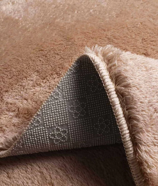 Dekoratif Puffy Peluş Yumuşak Kaymaz Taban Kesme Halı Yolluk Bej - 3