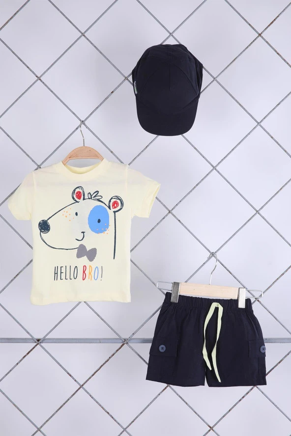 Babyhola 3'lü Tişört Keten Şort Şapka Erkek Bebek Çocuk Bayramlık Alt Üst Takım Elbise 02111 - 5
