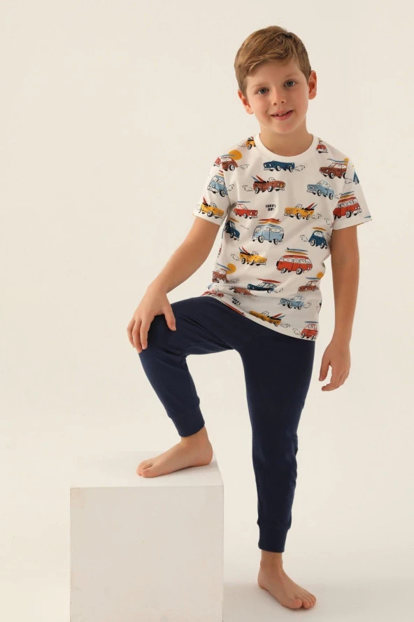 Rolypoly Erkek Çocuk Krem Kısa Kol Pijama Takımı 3358 - 1