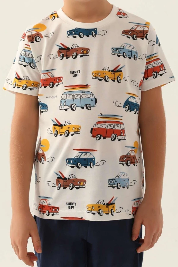 Rolypoly Erkek Çocuk Krem Kısa Kol Pijama Takımı 3358 - 2