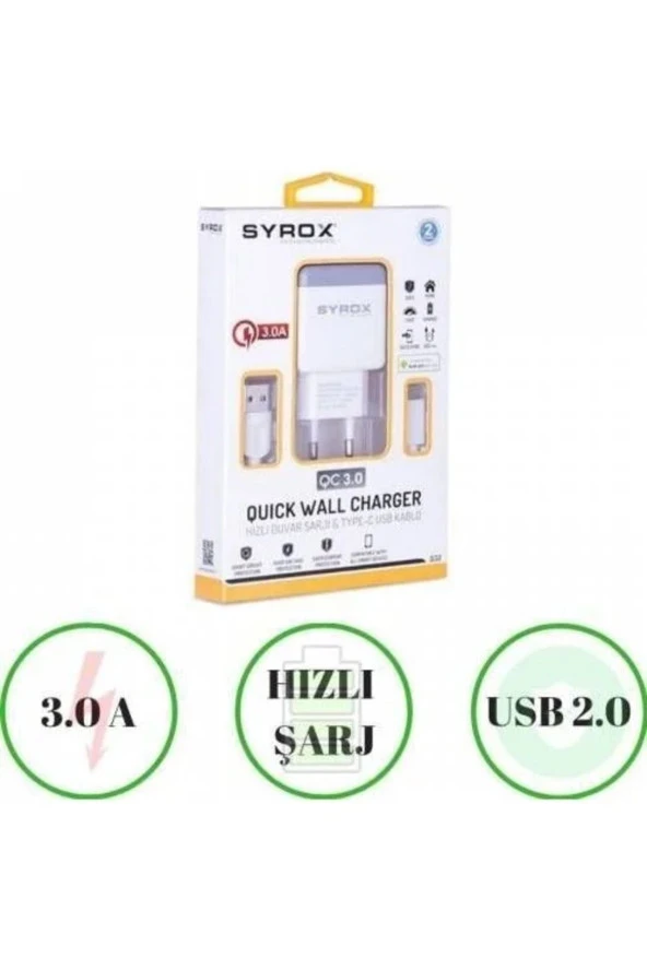 UMUT BİLİŞİM_Realme Q Uyumlu Type-C Girişli Hızlı Şarj Aleti Cihazı Adaptör+Kablo 3.0A Q32