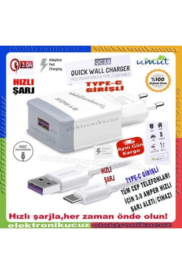 Umut_vestel Venüs V7 Type-c 3.0a Uyumlu Hızlı Şarj Cihazı / Hızlı Şarj Adaptörü Q32