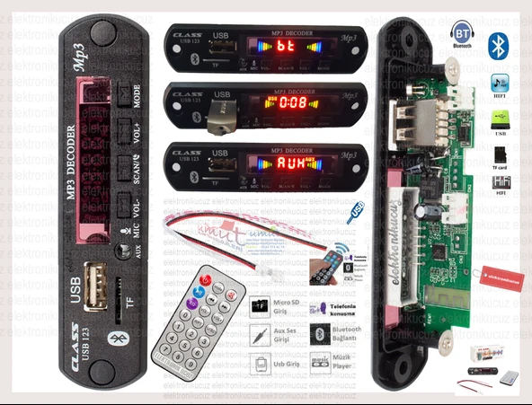 12 Volt Uzaktan Kumandalı Dijital Usb Aux Bluetooth Mp3 Ses Ve Müzik Modülü 12v Çıkışlı Araçlara - Resim 2