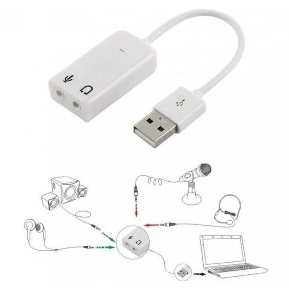 USB Ses Kartı 7.1 Virtual Sound 3D 5HV2 Çevirici Dönüştürücü Adaptör Kulaklık Mikrofon