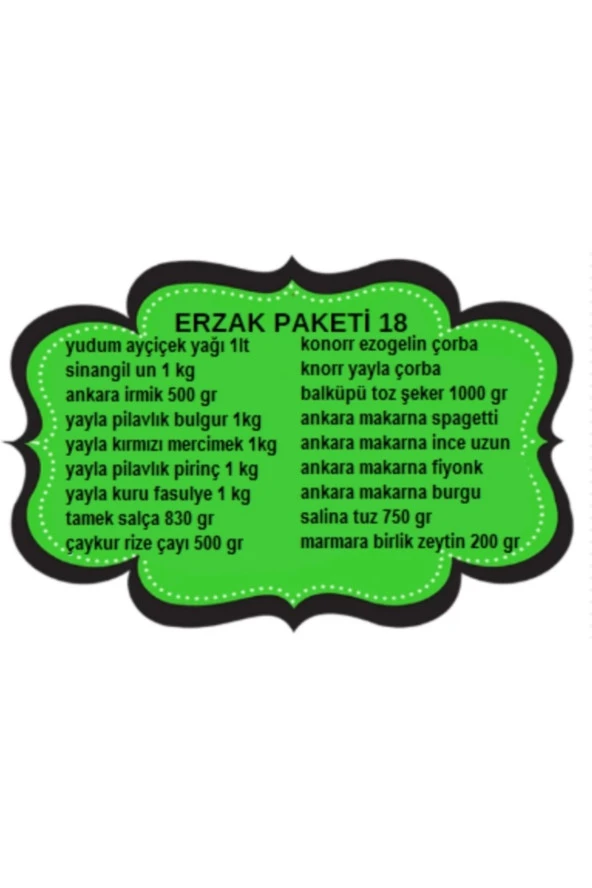 YAYLA Erzak Yardım Paketi Kumanya Kolisi 18 Parça - 2