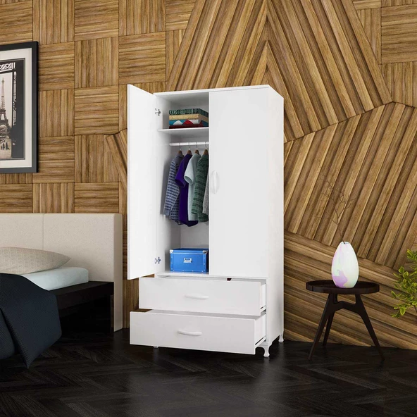 Modilayn ADEN Gardrop 2 Kapak 2 Çekmeceli- Geniş- Derin Ölçü- Lükens Ayaklı Base - 2