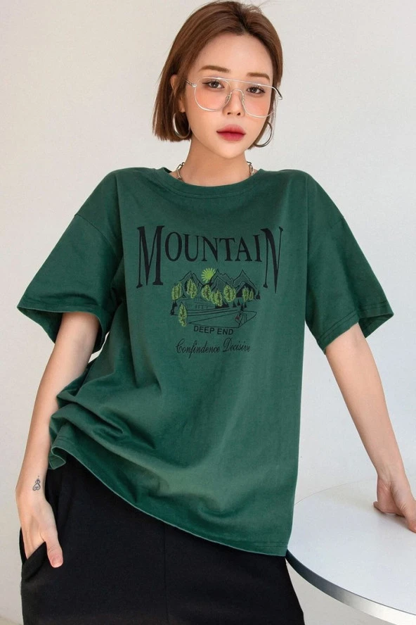Unisex Montain Baskılı T-shirt