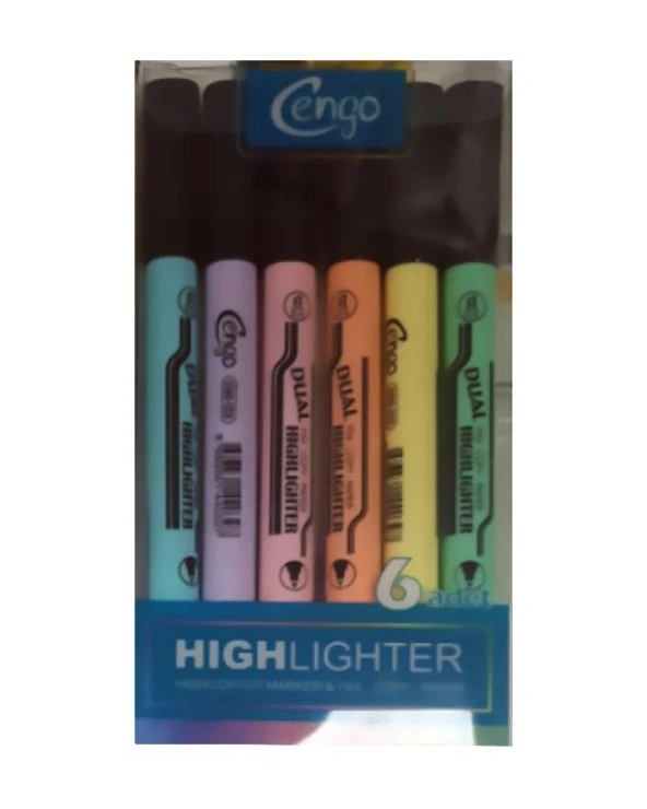 Cengo Çift Taraflı Highlighter Fosforlu Kalem Pastel Renkler 6lı Set