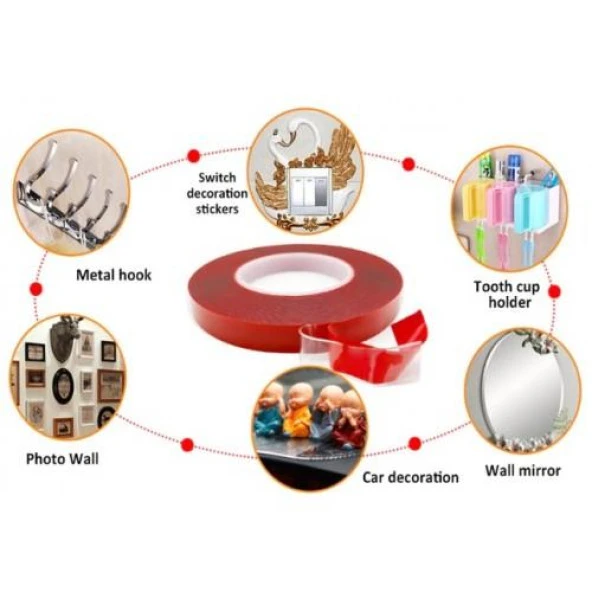 3B Trend Çift Taraflı Çok Kuvvetli Silikonlu Su Geçirmez Akrilik Şeffaf Bant 20mm x 2mt - 4