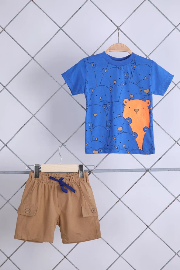 Babyhola 2'li Tişört Keten Şort Erkek Bebek Çocuk Bayramlık Alt Üst Takım Elbise 02011 - 4