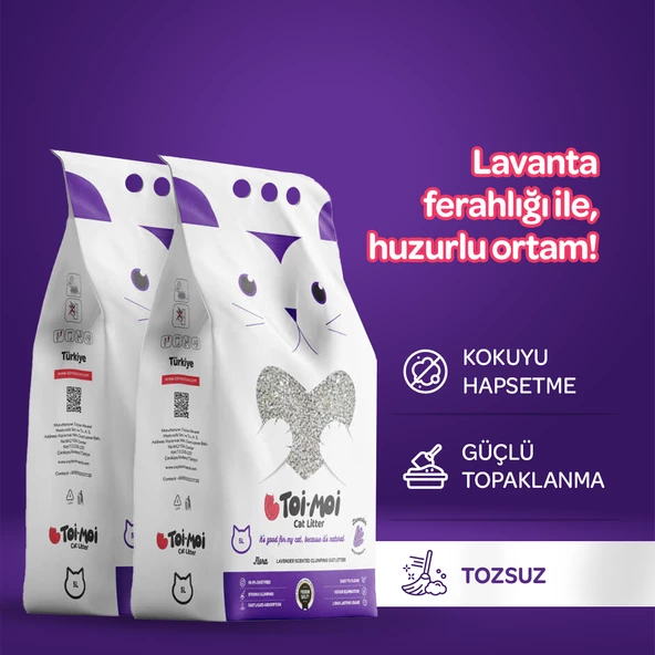 2’li Avantaj Paketi Topaklanan, Tozsuz, Koku Hapseden Lavantalı Bentonit Kedi Kumu 2x5lt