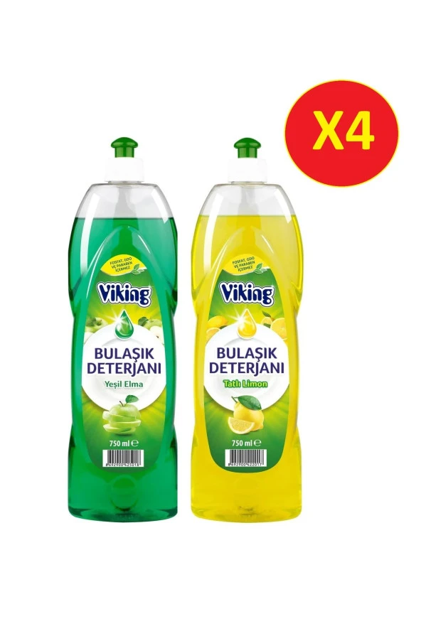 Viking Sıvı Bulaşık Deterjanı 750 ml Limon Kokulu Ve Elma Kokulu 8 Adet