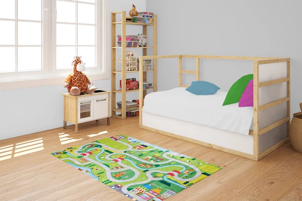 Çocuk Halısı ve Bebek Halısı Yıkanabilir Kaymaz Taban Yeşil Dijital Baskı Halı HC021 - 2