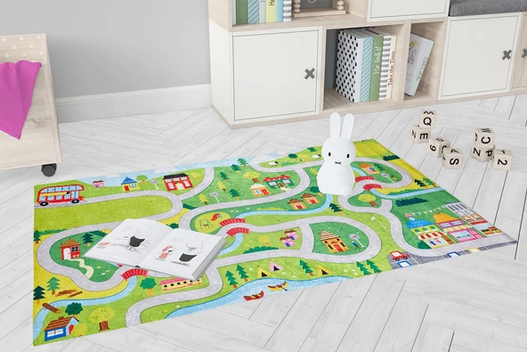 Çocuk Halısı ve Bebek Halısı Yıkanabilir Kaymaz Taban Yeşil Dijital Baskı Halı HC021 - 5