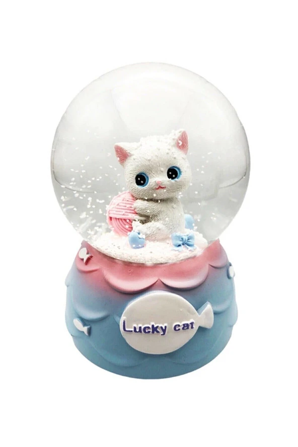Sevimli Yumak Kedi Tasarımlı Kar Küresi Hediyelik Kedi Kar Küresi Işıklı Müzik