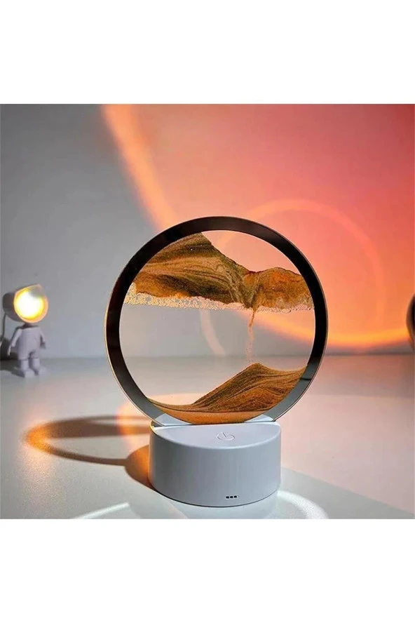 Turuncu 7 inç Kum Sanatı Led Işıklı Kum Saati Ev Ofis Dekorasyonu Hediye 3D Gece Lambası Kum Sanatı