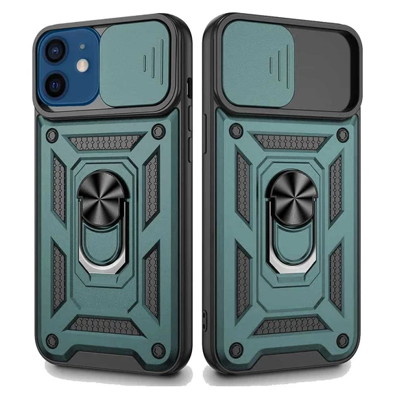 Apple iPhone 12 Mini Uyumlu Kızaklı Kamera Korumalı Tank Kılıf - Resim 6