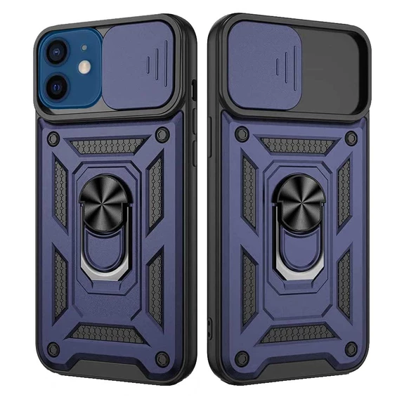 Apple iPhone 12 Mini Uyumlu Kızaklı Kamera Korumalı Tank Kılıf - Resim 4