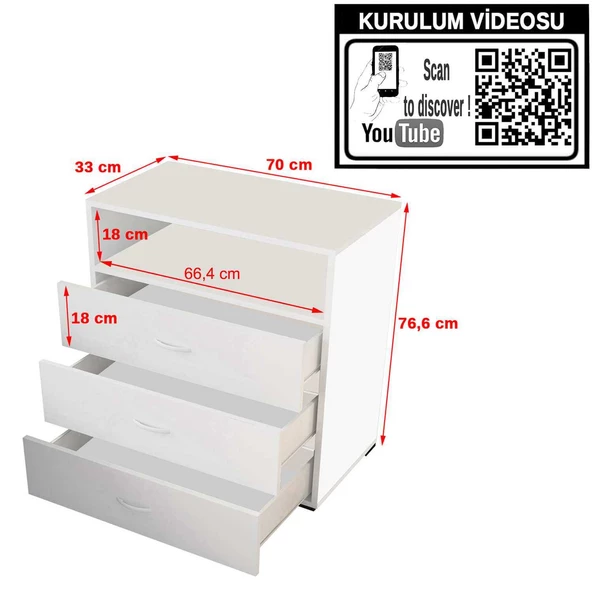 MODİLAYN DENİZ Geniş 3 Çekmeceli Şifonyer - 6