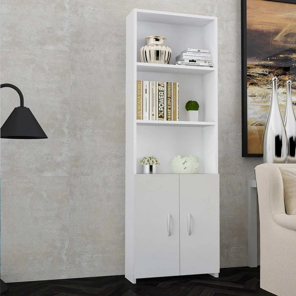 Modilayn PERA 5 Raflı Kapaklı Kitaplık, Kütüphane Ofis Dosya Evrak Kiler Düzenleyici Raflı Dolap - 2