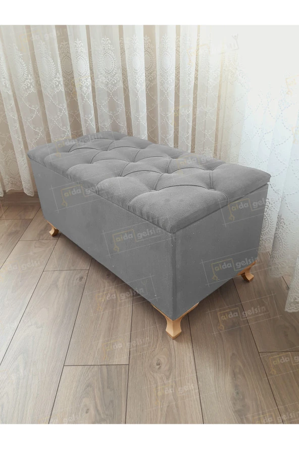 Aldagelsin Lüks Sandıklı Kapitoneli Ayakucu Puf Bench 90 Cm Gold Ayak