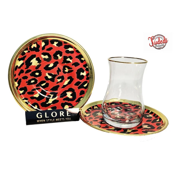 Glore Nihavent Çay Seti 6Lı Leopar Kırmızı