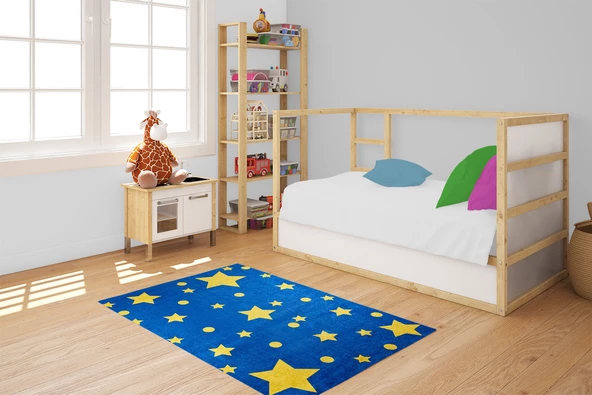Çocuk Halısı ve Bebek Halısı Yıkanabilir Kaymaz Taban Sarı Lacivert Dijital Baskı Halı HC024 - 4