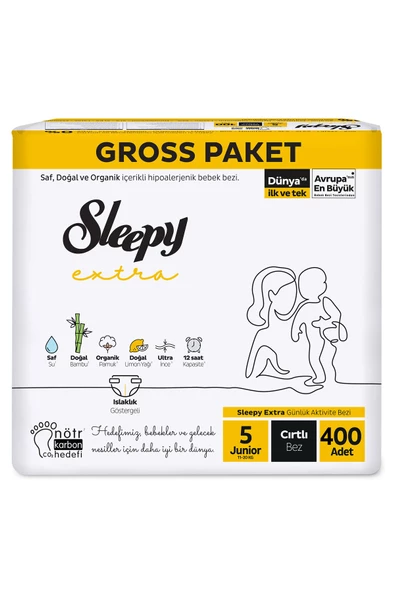 Sleepy Extra Günlük Aktivite Gross Paket Bebek Bezi 5 Numara Junior 400 Adet