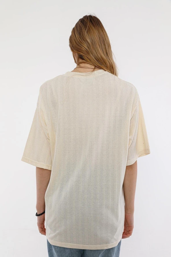 ALEXANDERGARDI Ekru Pamuklu Oversize T-shirt - Resim 4