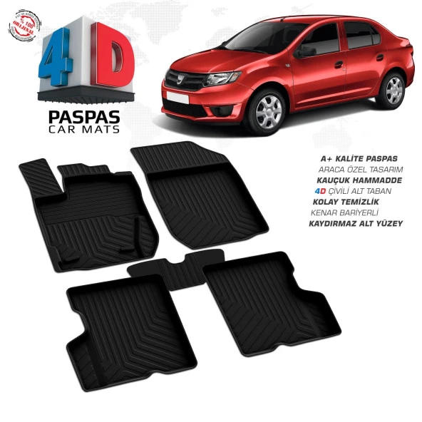 Dacia Logan 2 4D Araca Özel Havuzlu Kauçuk Paspas 2013-2020 - 1