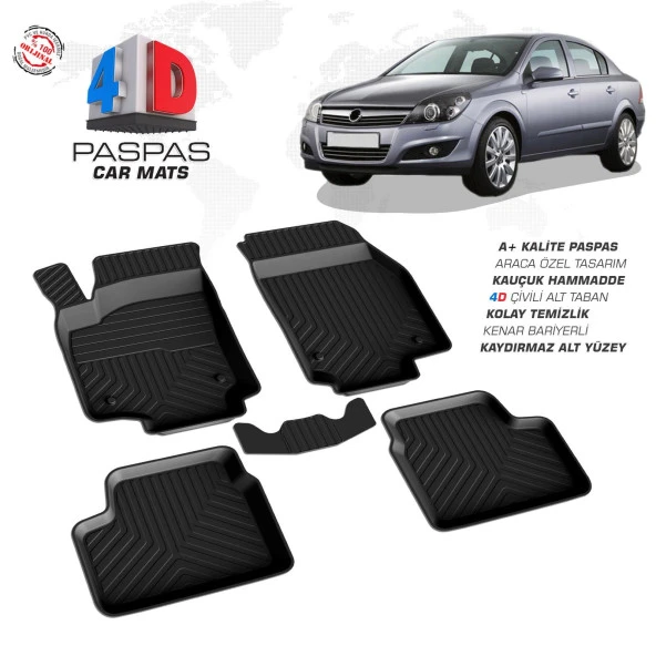 Opel Astra H SD 4D Araca Özel Havuzlu Kauçuk Paspas 2004 ve Üzeri - 1