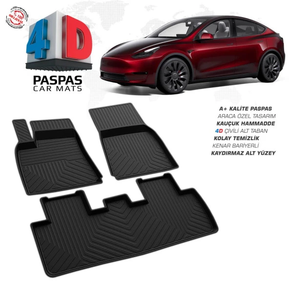 Tesla Model Y 4D Araca Özel Havuzlu Kauçuk Paspas 2020 Üzeri ürün görseli