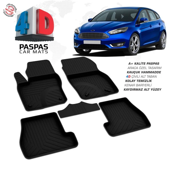 Ford Focus 3 Makyajlı HB 4D Araca Özel Havuzlu Kauçuk Paspas 2015-2018