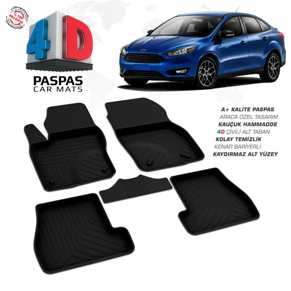 Ford Focus 3 Makyajlı SD 4D Araca Özel Havuzlu Kauçuk Paspas 2015-2018 - 1