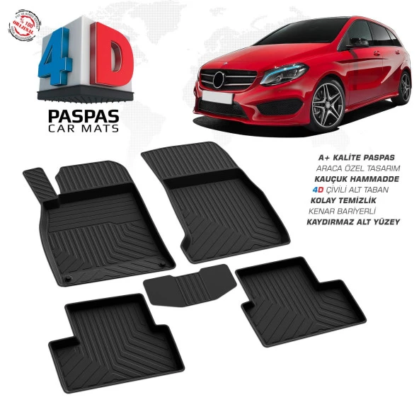 Mercedes B Serisi W246 4D Araca Özel Havuzlu Kauçuk Paspas 2012 ve Üzeri