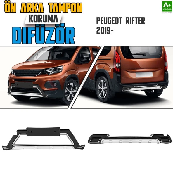 S-Dizayn Peugeot Rifter Ön ve Arka Tampon Koruma Difüzör Seti 2019 Üzeri A+ Kalite