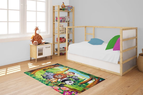 Çocuk Halısı ve Bebek Halısı Yıkanabilir Kaymaz Taban Figürlü Yeşil Dijital Baskı Halı HC042 - 5