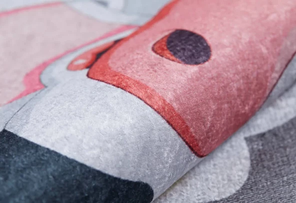 Çocuk Halısı ve Bebek Halısı Yıkanabilir Kaymaz Taban Figürlü Gri Pembe Dijital Baskı Halı HC044   - 4