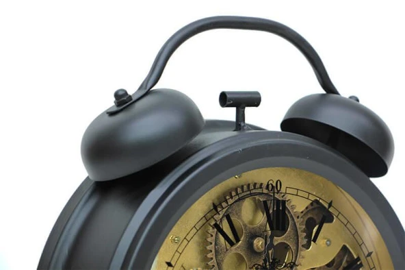 Retro Masaüstü Metal Çarklı Saat Roma Rakamlı Köstek Modeli - 3