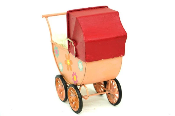 Dekoratif Metal Bebek Arabası Biblo Vintage Hediyelik - Resim 4